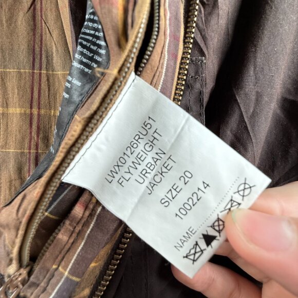 Barbour Flyweight Urban Jacket Tartan Lined Waxed Brown Women Full Zip Size 16 - Picture 15 of 16